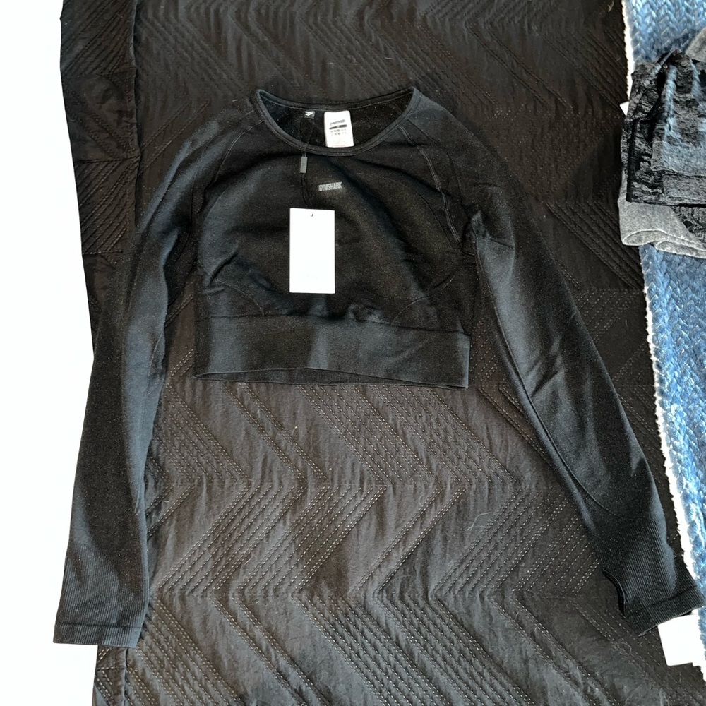 Gymshark Flex Sports Long Sleeve Crop Top - Black/Grey